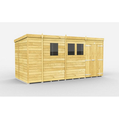 Diy Sheds 13X6 Pent Shed - Double Door With Windows