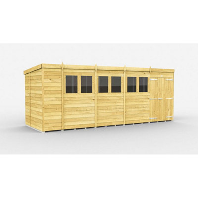 Diy Sheds 19X6 Pent Shed - Double Door With Windows