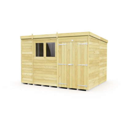 Diy Sheds 10X8 Pent Shed - Double Door With Windows