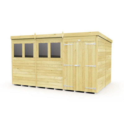 Diy Sheds 12X8 Pent Shed - Double Door With Windows