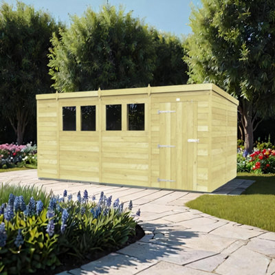 Diy Sheds 14X8 Pent ShedSingle Door With Windows from B&Q