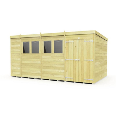 Diy Sheds 15X8 Pent ShedDouble Door With Windows from B&Q