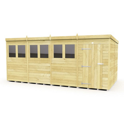 Diy Sheds 16X8 Pent Shed - Single Door With Windows