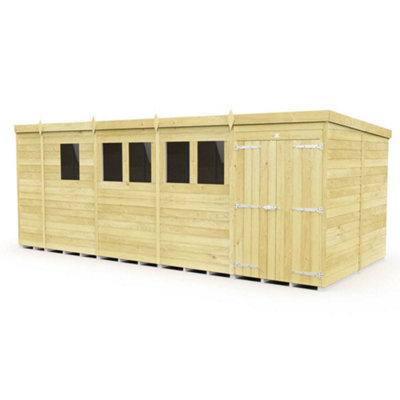 Diy Sheds 17X8 Pent Shed - Double Door With Windows