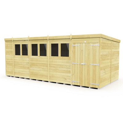 Diy Sheds 19X8 Pent Shed - Double Door With Windows