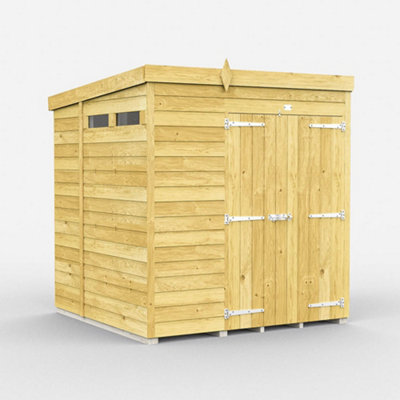 Diy Sheds 7X6 Pent Security Shed - Double Door