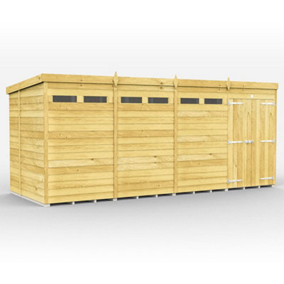 Diy Sheds 16X6 Pent Security Shed - Double Door