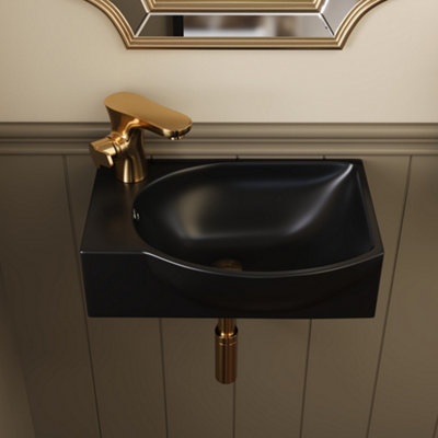 Deervalley Wall Mounted Cloakroom BasinCeramic Bathroom Wash Basin Corner Sink With Overflow And Tap Hole40 X 28 X 14.5Cm from B&Q