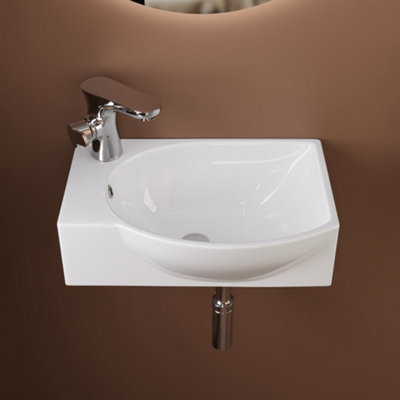 Wall Mounted Cloakroom BasinDeervalley Ceramic Bathroom Wash Basin With Overflow And Tap Hole40 X 28 X 14.5Cm from B&Q