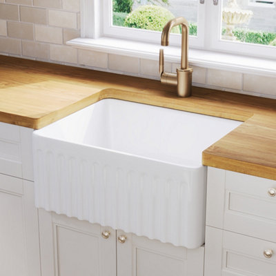 Deervalley Farmhouse Kitchen Sink Ceramic White,reversible Apron Front Sink With Grid & Strainer,60.5 X 45.5Cm Deep Bowl from B&Q