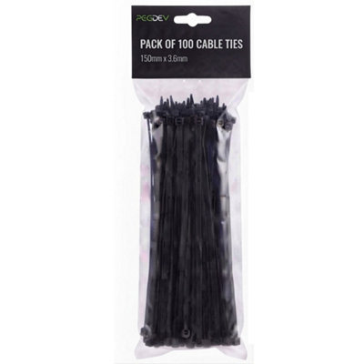 Pegdev Black Cable Ties 150 X 3.6mm Zip Ties For Cable Management Diy Pack Of 100