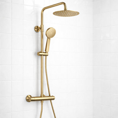 Menai Premium Brushed Brass Round Thermostatic Shower Set from B&Q