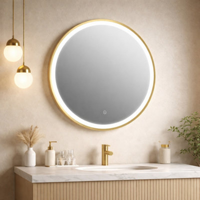Rosie Brushed Brass Round Illuminated Led Mirror 600mm from B&Q