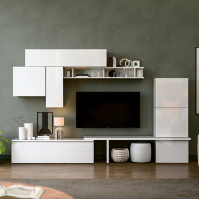 Decorotika Almeria Moduler Modern Tv Unit Wall Mount Customizable Layout High Gloss White from B&Q