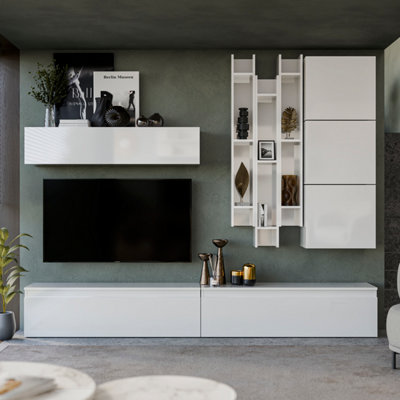 Decorotika Sintra Moduler Modern Tv Unit Wall Mount Customizable Layout High Gloss White from B&Q