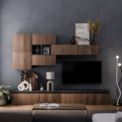 Decorotika Avairo Moduler Modern Tv Unit Wall Mount Customizable Layout Black Alina from B&Q