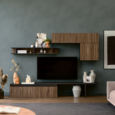 Decorotika Faro Moduler Modern Tv Unit Wall Mount Customizable Layout Black Alina from B&Q