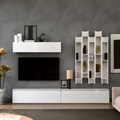 Decorotika Annecy Moduler Modern Tv Unit Wall Mount Customizable Layout High Gloss White from B&Q