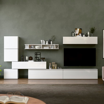 Decorotika Dijon Moduler Modern Tv Unit Wall Mount Customizable Layout High Gloss White from B&Q