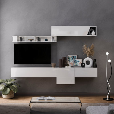 Decorotika Leiden Moduler Modern Tv Unit Wall Mount Customizable Layout High Gloss White from B&Q