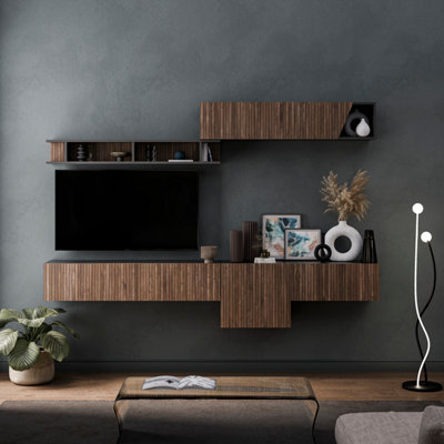 Decorotika Leiden Moduler Modern Tv Unit Wall Mount Customizable Layout Black Alina from B&Q