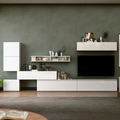 Decorotika Lund Moduler Modern Tv Unit Wall Mount Customizable Layout High Gloss White from B&Q