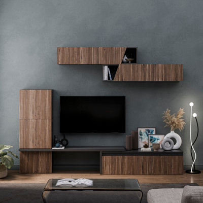 Decorotika Arad Moduler Modern Tv Unit Wall Mount Customizable Layout Black Alina from B&Q