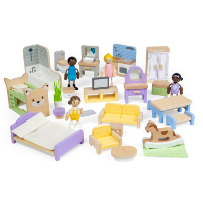 Bigjigs Toys Dolls House Furniture Set- Kids Wooden Doll House Accessories Pack from B&Q