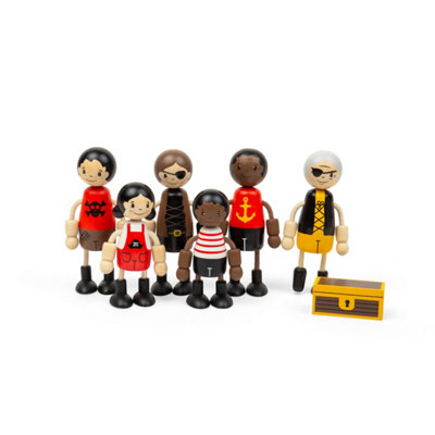 Bigjigs Toys Pirate Dolls6 Wooden Pirates Doll Set With Mini Treasure Chest from B&Q