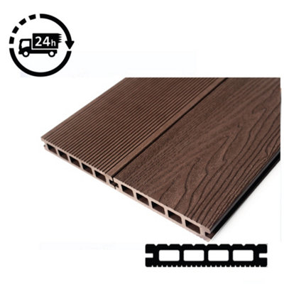 Thisiswholesale.co.uk Composite Decking Boards Sample Teak Brown - Authentic Woodgrain Texture - Plastic Wpc Decking Hollow Garden Exterior