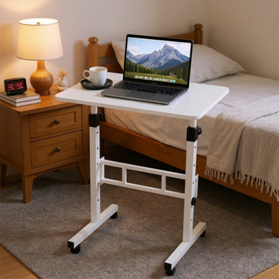 B&Q -  White Mobile Laptop Table With Casters 60Cm X 40Cm X 110Cm