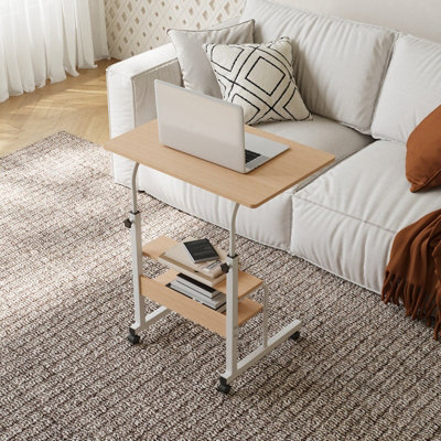 Living And Home White Maple Wood Home Height Adjustable Movable Bedside Table 60Cm W X 40Cm D from B&Q
