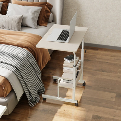 Living And Home Warm White Home Height Adjustable Movable Bedside Table 60Cm W X 40Cm D from B&Q