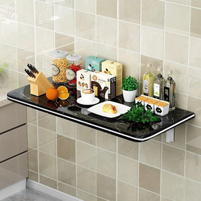 B&Q -  Black Marble Folding Wall-Mounted Flip Table 60Cm W X 40Cm D