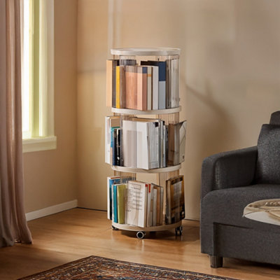 B&Q -  Three-Layer Plastic White Round Mobile Floor-Standing Bookshelf 40Cm (W) X 104.5Cm (H)