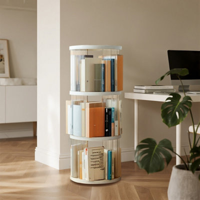 B&Q -  Three-Layer Plastic White Round Rotating Floor-Standing Bookshelf 40.5Cm (W) X 102.5Cm (H)