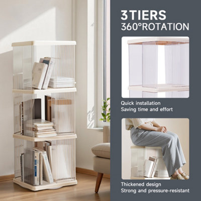 B&Q -  Three-Tier Plastic White Square Rotating Floor-Standing Bookshelf 36Cm (W) X 36Cm (D) X 102.5Cm (H)