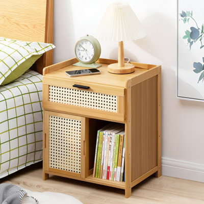 B&Q -  Home Bedroom Bedside Wooden Sliding Door Original Color Bedside Table 42.5Cm W X 31Cm D X 50Cm H