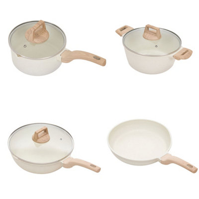 Living And Home 7Pcs Cream Nonstick Cookware Set With Glass Lids And Heat-Resistant Handles from B&Q