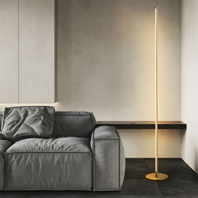 B&Q -  Modern Gold Dimmable Led Floor Lamp With Remote Control And Foot Switch12W