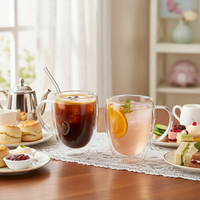 B&Q -  2-Pack Double-Walled Borosilicate Glass Coffee Cups With Handles350Ml