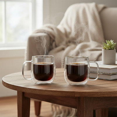 B&Q -  2-Pack Double-Walled Borosilicate Glass Coffee Cups With Handles300Ml