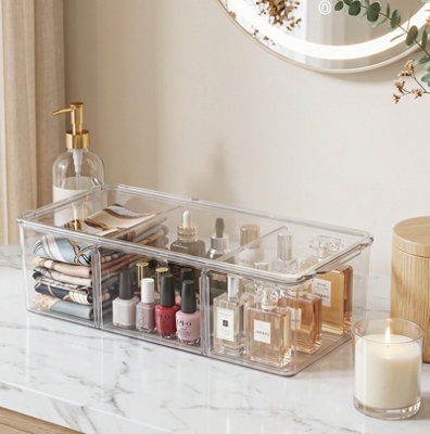 Living And Home Clear Desktop Cosmetic Organiser With 3 Compartments38Cm W X 19.5Cm D X 11Cm H from B&Q