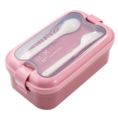 Living And Home 800Ml Pink Rectangular Lunch Box With Fork And Spoon from B&Q