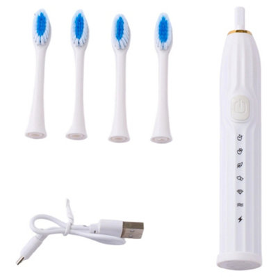 Living And Home Electric Sonic Toothbrush With 4 Brush Heads And 6 Modes, White
