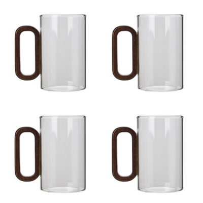 Living And Home 4Pcs 360Ml Transparent Borosilicate Glass Mugs Tea Cups With Wooden Handle from B&Q