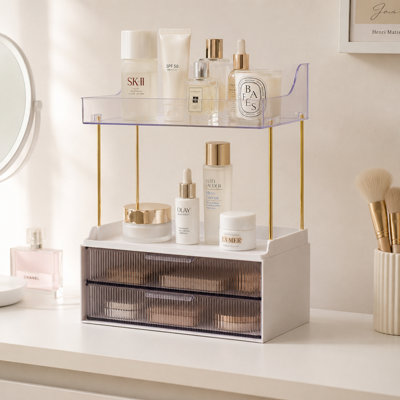 Living And Home White Desktop Makeup Storage Organiser With 2 Drawers32Cm W X 20Cm D X 40Cm H from B&Q