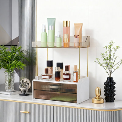Living And Home Amber Desktop Makeup Storage Organiser With 2 Drawers32Cm W X 20Cm D X 40Cm H from B&Q