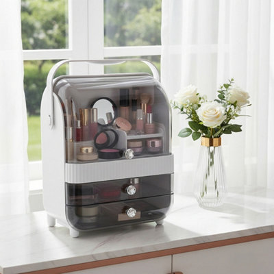 Living And Home White Tabletop Cosmetic Storage Organiser With Flip-Top Lid And 2 Drawers26Cm(W) X 17Cm(D) X 36.5Cm(H) from B&Q