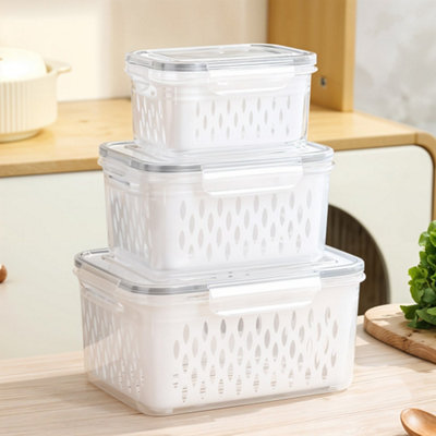 Living And Home 3Pcs Fridge Storage Containers With Removable Drain Baskets from B&Q